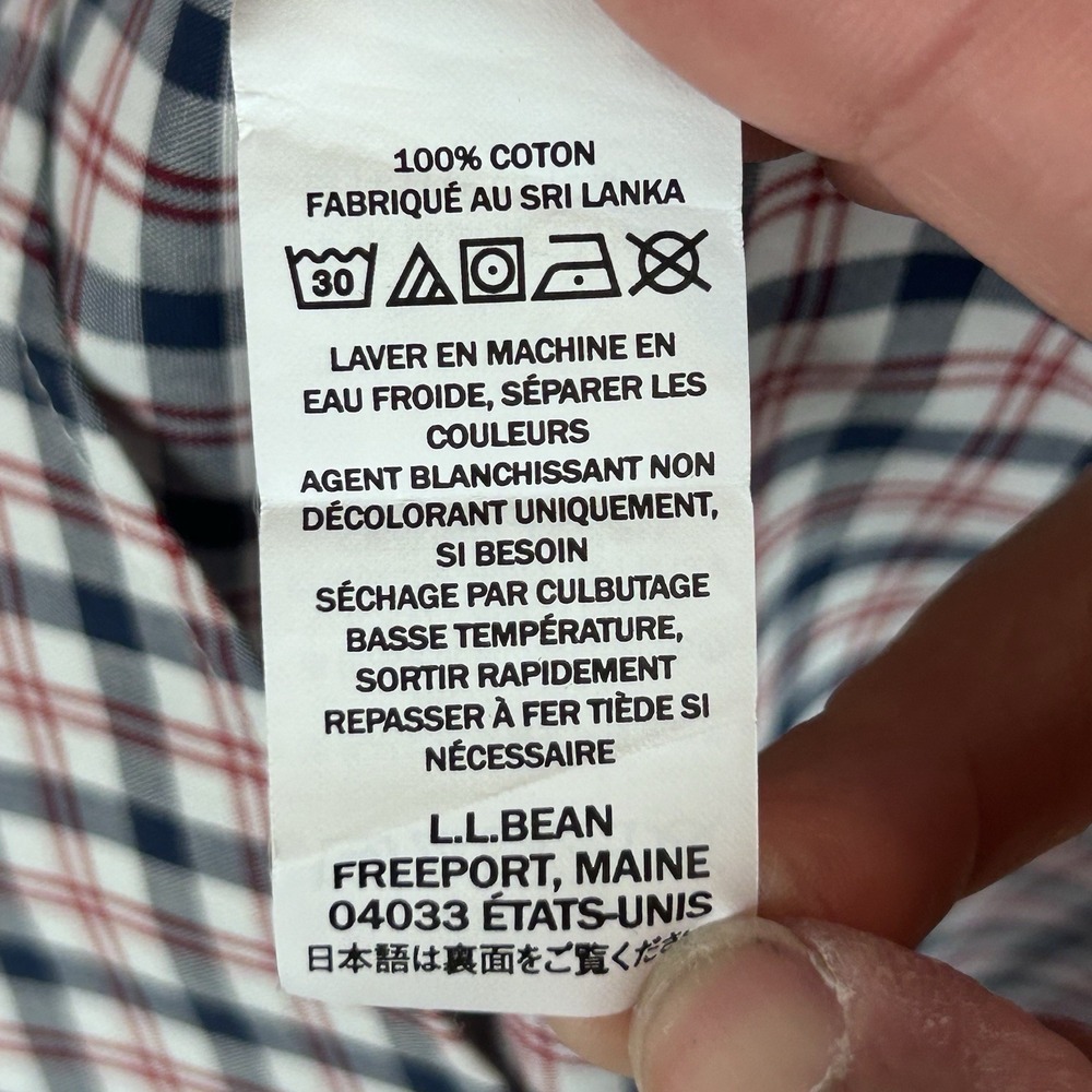 LL BEAN Traditional Fit Red Wht Blue Plaid Long Sleeve Button Men's Shirt Large - Picture 12 of 15
